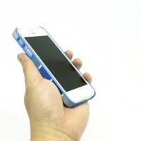 【iPhone5/5S/SE】センス抜群の布張りケース【ストライプ×ブルー】