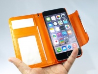 【iPhone6】磁石で取り外しできる手帳型ケース【オレンジ/ホワイト合皮】